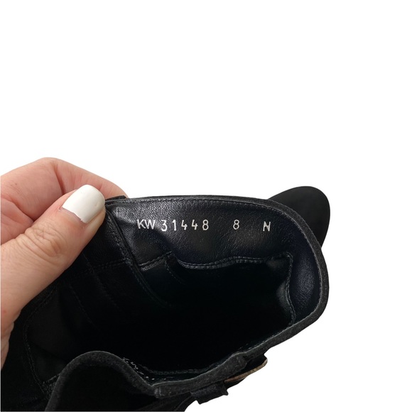 Stuart Weitzman Ruched Buckle Suede Wedge Black Booties Boots Size 8 - Picture 13 of 13